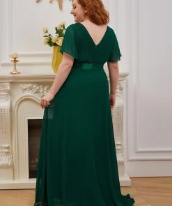 Ever-Pretty US Long Chiffon Empire Waist Bridesmaid Dress With Short Flutter Sleeves Evening Dresses & Gowns