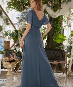 Ever-Pretty US Long Chiffon Empire Waist Bridesmaid Dress With Short Flutter Sleeves Evening Dresses & Gowns