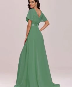 Ever-Pretty US Long Chiffon Empire Waist Bridesmaid Dress With Short Flutter Sleeves Evening Dresses & Gowns
