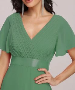 Ever-Pretty US Long Chiffon Empire Waist Bridesmaid Dress With Short Flutter Sleeves Evening Dresses & Gowns