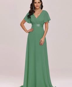 Ever-Pretty US Long Chiffon Empire Waist Bridesmaid Dress With Short Flutter Sleeves Evening Dresses & Gowns