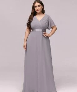 Ever-Pretty US Long Chiffon Empire Waist Bridesmaid Dress With Short Flutter Sleeves Evening Dresses & Gowns