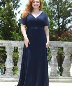 Ever-Pretty US Long Chiffon Empire Waist Bridesmaid Dress With Short Flutter Sleeves Evening Dresses & Gowns