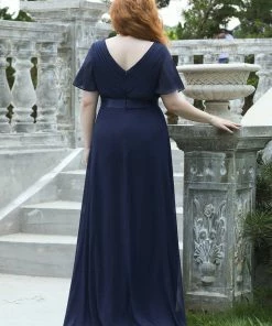 Ever-Pretty US Long Chiffon Empire Waist Bridesmaid Dress With Short Flutter Sleeves Evening Dresses & Gowns