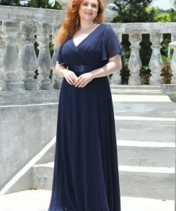 Ever-Pretty US Long Chiffon Empire Waist Bridesmaid Dress With Short Flutter Sleeves Evening Dresses & Gowns