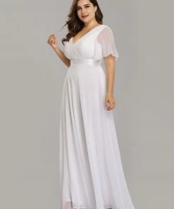 Ever-Pretty US Minimalist Maxi Chiffon Beach Wedding Dress With Satin Belt SHOP BY STYLE