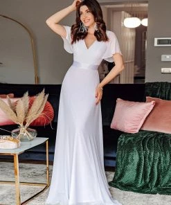 Ever-Pretty US Minimalist Maxi Chiffon Beach Wedding Dress With Satin Belt SHOP BY STYLE