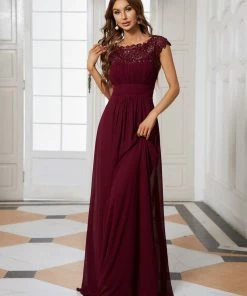 Ever-Pretty US SHOP BY OCCASION Elegant Maxi Long Lace Cap Sleeve Bridesmaid Dress