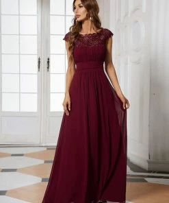 Ever-Pretty US SHOP BY OCCASION Elegant Maxi Long Lace Cap Sleeve Bridesmaid Dress
