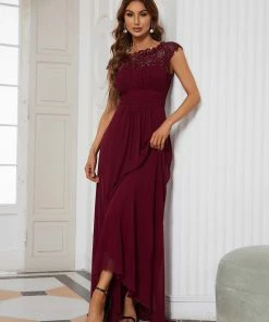 Ever-Pretty US SHOP BY OCCASION Elegant Maxi Long Lace Cap Sleeve Bridesmaid Dress