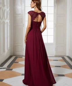 Ever-Pretty US SHOP BY OCCASION Elegant Maxi Long Lace Cap Sleeve Bridesmaid Dress