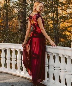 Ever-Pretty US SHOP BY OCCASION Elegant Maxi Long Lace Cap Sleeve Bridesmaid Dress