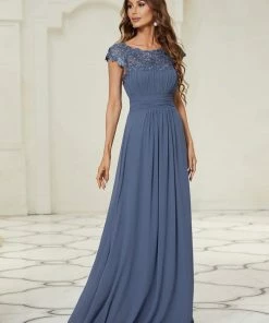 Ever-Pretty US SHOP BY OCCASION Elegant Maxi Long Lace Cap Sleeve Bridesmaid Dress