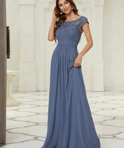 Ever-Pretty US SHOP BY OCCASION Elegant Maxi Long Lace Cap Sleeve Bridesmaid Dress