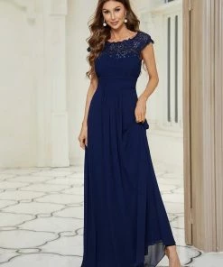 Ever-Pretty US SHOP BY OCCASION Elegant Maxi Long Lace Cap Sleeve Bridesmaid Dress