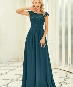 Ever-Pretty US Classic Maxi Long Lace Cap Sleeve Bridesmaid Dress
