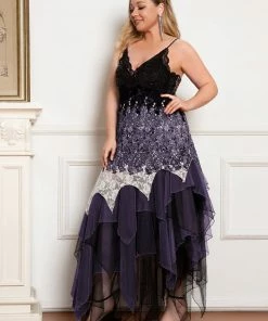 Ever-Pretty US Plus Size V Neck Asymmetrical Hems Prom Dresses 51 Ever-Pretty US Plus Size V Neck Asymmetrical Hems Prom Dresses