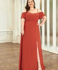 Ever-Pretty US SHOP BY OCCASION Plus Size Cold Shoulder Formal Bridesmaid Dress With Side Slit