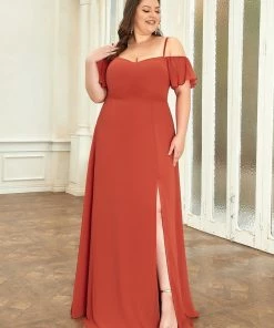 Ever-Pretty US SHOP BY OCCASION Plus Size Cold Shoulder Formal Bridesmaid Dress With Side Slit