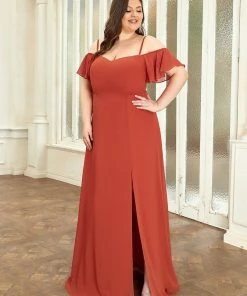 Ever-Pretty US SHOP BY OCCASION Plus Size Cold Shoulder Formal Bridesmaid Dress With Side Slit