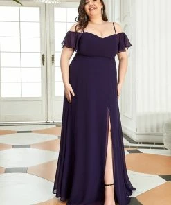 Ever-Pretty US SHOP BY OCCASION Plus Size Cold Shoulder Formal Bridesmaid Dress With Side Slit