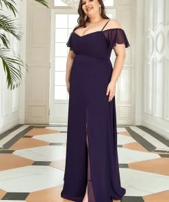 Ever-Pretty US SHOP BY OCCASION Plus Size Cold Shoulder Formal Bridesmaid Dress With Side Slit