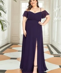 Ever-Pretty US SHOP BY OCCASION Plus Size Cold Shoulder Formal Bridesmaid Dress With Side Slit