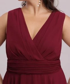 Ever-Pretty US Hot V Neck Ruched Asymmetrical Hems Midi Chiffon Bridesmaid Dress