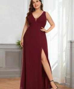 Ever-Pretty US Plus Size Sleeveless High Slit Formal Chiffon Dresses