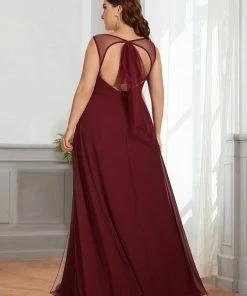 Ever-Pretty US Bow Tie Backless Chiffon High Slit Bridesmaid Dress
