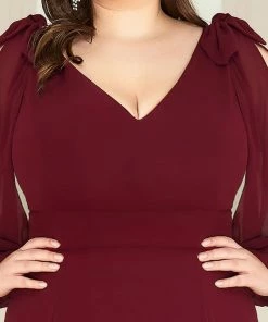 Ever-Pretty US SHOP BY OCCASION Plus Size Double V-Neck High Slit Long Sleeve Formal Dresses