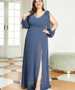 Ever-Pretty US Plus Size Open Lantern Sleeve A-Line Bridesmaid Dress