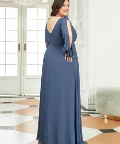 Ever-Pretty US SHOP BY OCCASION Plus Size Double V-Neck High Slit Long Sleeve Formal Dresses