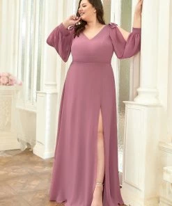 Ever-Pretty US Plus Size Open Lantern Sleeve A-Line Bridesmaid Dress