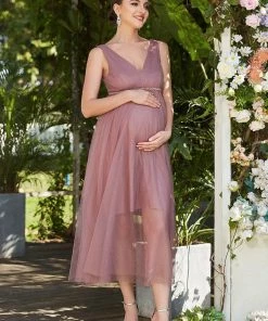 Ever-Pretty US Ruched V-Neck Sequin Empire Waist Double Layer Tulle Maternity Dress Maternity Dresses