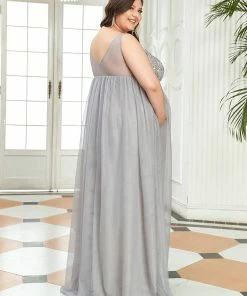 Ever-Pretty US Maternity Dresses Plus Size Double V-Neck Lace Bodice Long Flowy Maternity Dress