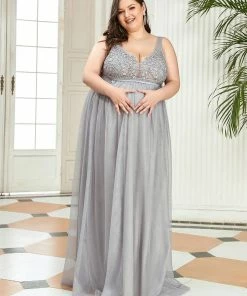 Ever-Pretty US Maternity Dresses Plus Size Double V-Neck Lace Bodice Long Flowy Maternity Dress