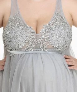 Ever-Pretty US Maternity Dresses Plus Size Double V-Neck Lace Bodice Long Flowy Maternity Dress
