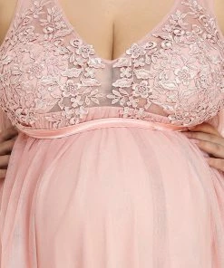 Ever-Pretty US Maternity Dresses Plus Size Double V-Neck Lace Bodice Long Flowy Maternity Dress