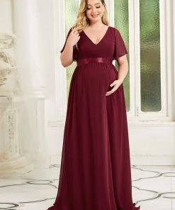 Ever-Pretty US Plus Size Floral Print V-Neck Short Sleeve Ruffle Bump Friendly Dress Maternity Dresses