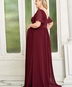 Ever-Pretty US Plus Size Floral Print V-Neck Short Sleeve Ruffle Bump Friendly Dress Maternity Dresses