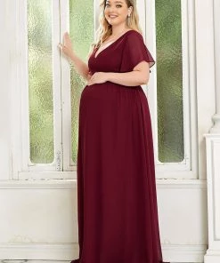 Ever-Pretty US Plus Size Floral Print V-Neck Short Sleeve Ruffle Bump Friendly Dress Maternity Dresses