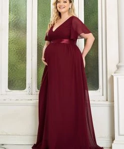 Ever-Pretty US Plus Size Floral Print V-Neck Short Sleeve Ruffle Bump Friendly Dress Maternity Dresses