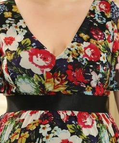 Ever-Pretty US Plus Size Floral Print V-Neck Short Sleeve Ruffle Bump Friendly Dress Maternity Dresses