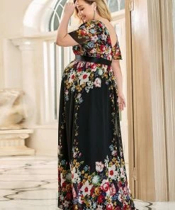 Ever-Pretty US Plus Size Floral Print V-Neck Short Sleeve Ruffle Bump Friendly Dress Maternity Dresses