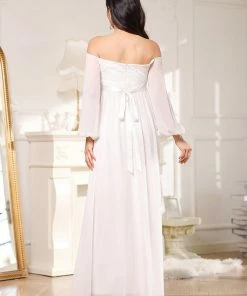 Ever-Pretty US Maternity Dresses Off-Shoulder Sheer Lace Long Sleeve Bump Friendly Dress