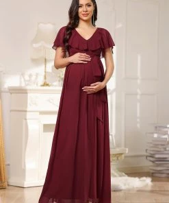 Ever-Pretty US V-Neck Ruffle Tied Waist Bridesmaid Maternity Dress Maternity Dresses
