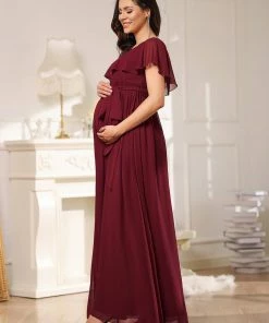 Ever-Pretty US V-Neck Ruffle Tied Waist Bridesmaid Maternity Dress Maternity Dresses