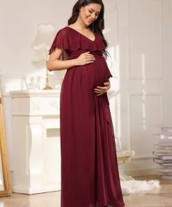 Ever-Pretty US V-Neck Ruffle Tied Waist Bridesmaid Maternity Dress Maternity Dresses