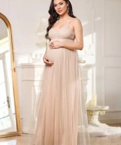 Ever-Pretty US Maternity Dresses Sequin Spaghetti Strap A-Line Tulle Formal Maternity Dress